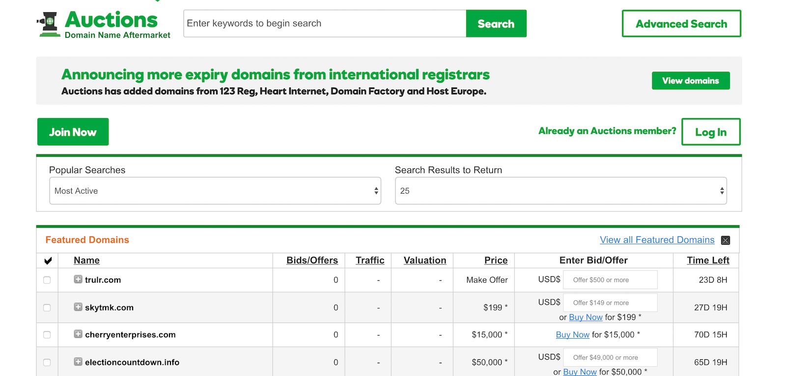 Mga auction ng domain ng GoDaddy
